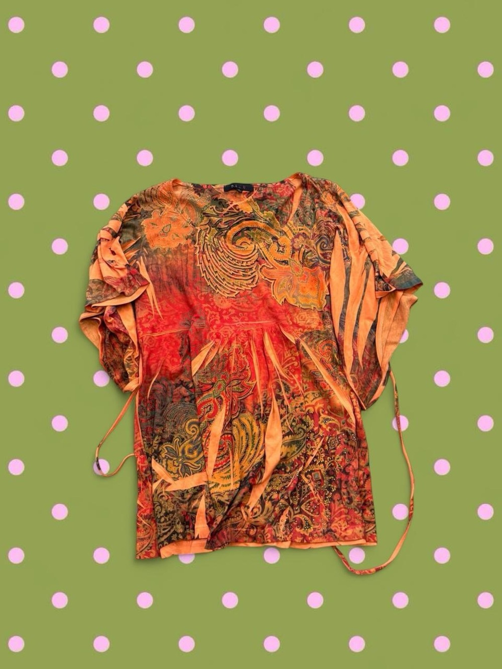 Bleu Rod Beattie Orange and Red Paisley Tie-Sleeve Tunic